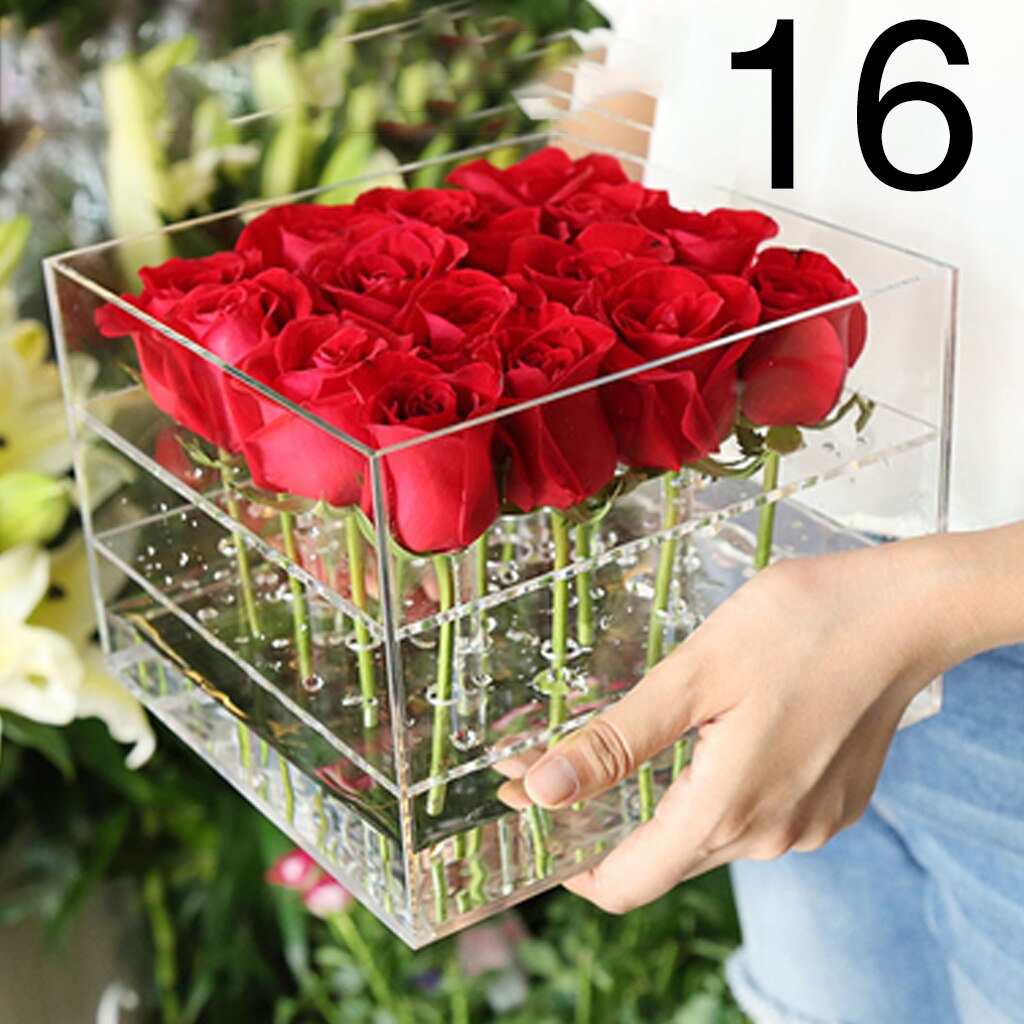 Rozenbloem opbergdoos met deksel acryl transparante cosmetische doos make-up opbergdoos diverse opbergdoos kast organizer: 16