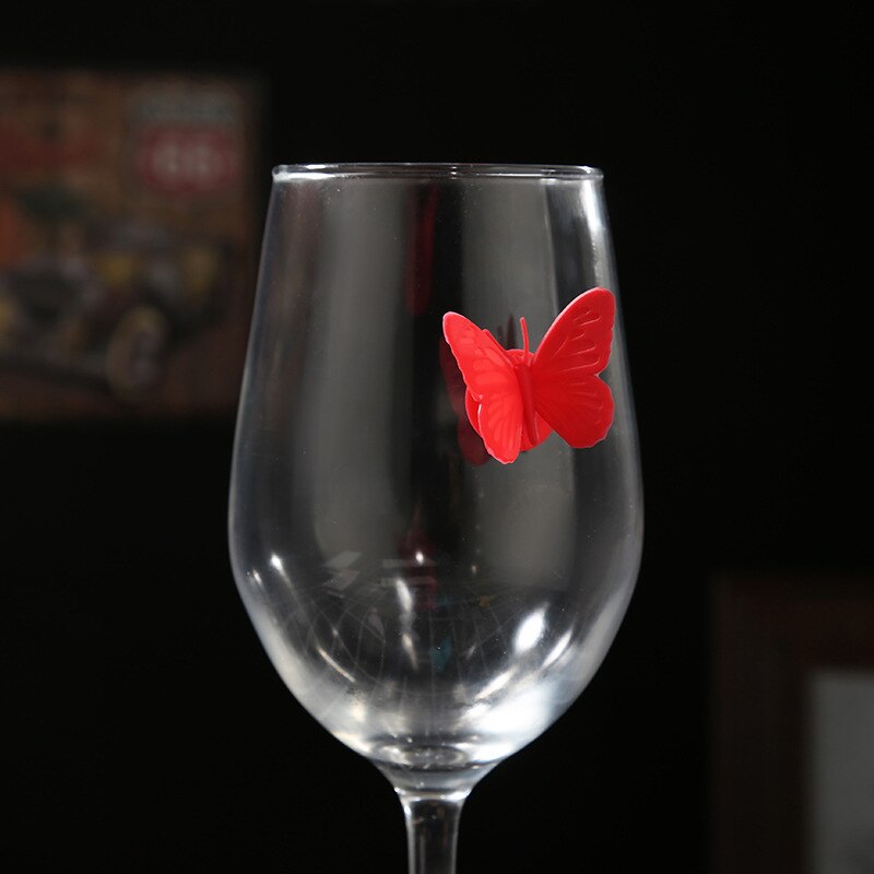 Marcador de copa de vino de mariposa de silicona, accesorio y bonito para boda, evento, , etiqueta de bebida, decoración de Bar, 6 piezas