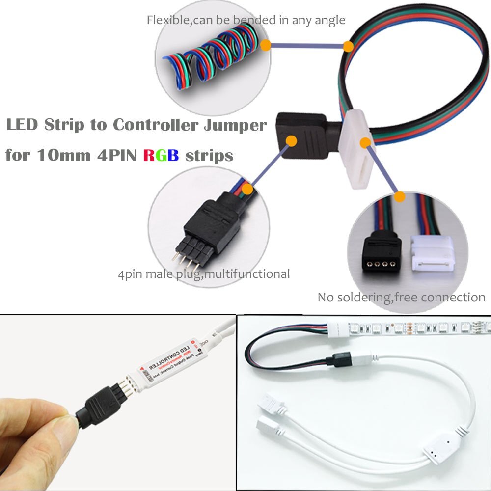 15cm 5050 rgb 4- pinner ledet stripe lys kontakter ledning kvinnelig kabel stripe til strømadapter 4 pin 10mm forlengelseskontakt 5 stk / mye