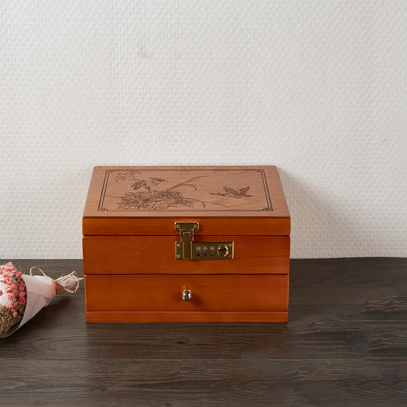 Jewelry Box for Watches with Lock, Wooden Box with Combo Lock, Lockable Organizer Box Wooden Jewelry Storage Container