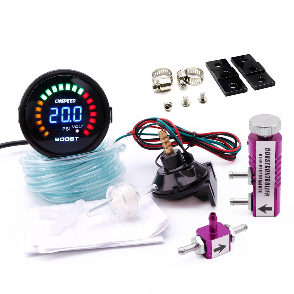 Cnspeed 2 " 52mm digital auto turbo boost gauge -15-45 psi + justerbar turbo boost controller kit 1-30 psi i kabinen: Med lilla kontrol