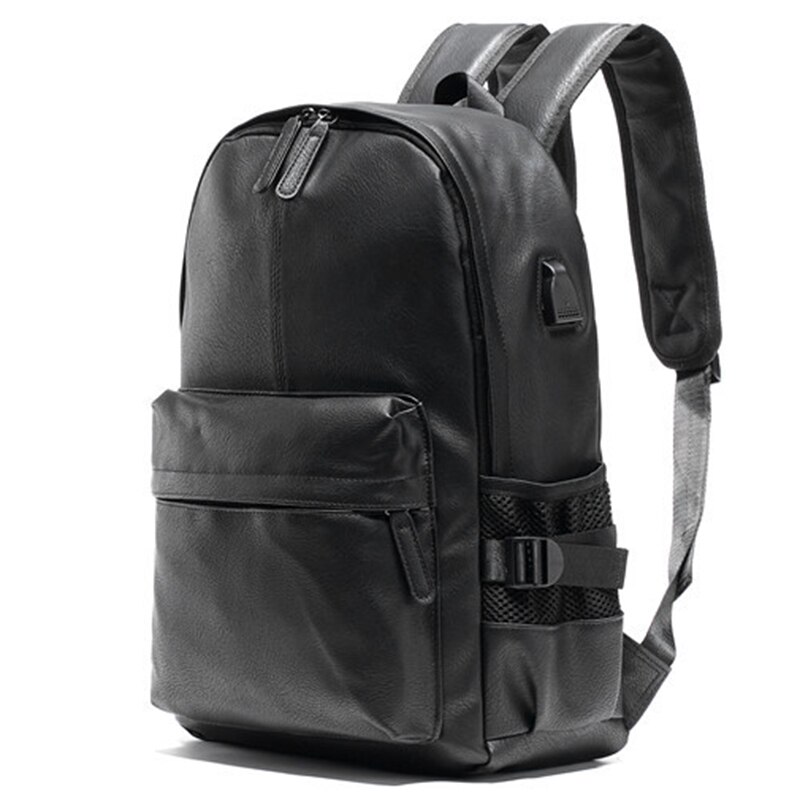 VICUNA POLO Leisure Leather Backpack For Men Unisex College Student Laptop Backpack Bags Solid Black Travel Backpacks