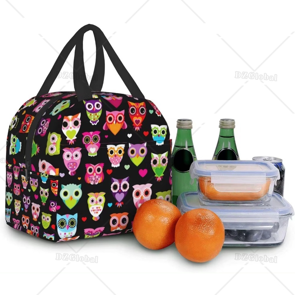 Cartoon sowy torba na Lunch chłodząca torba termiczna Bento duże torba z rączkami Box wielokrotnego użytku pojemnik na posiłek dla kobiet biuro piknik praca plaża