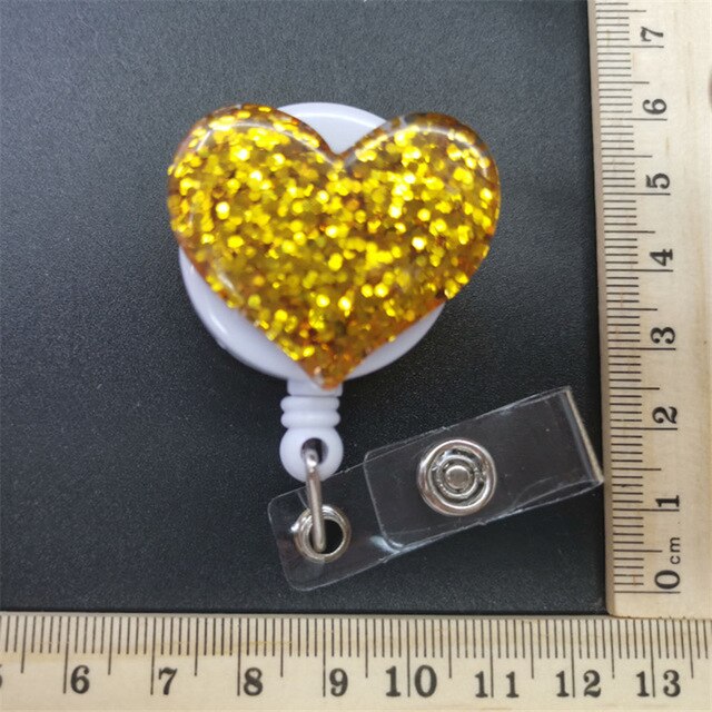 1Pc Liefde Hart Rhinestone Verpleegkundige Badge Reel Clip Badge Houder Intrekbare Pull Badge Id Lanyard Naam tag Kaart: Gold