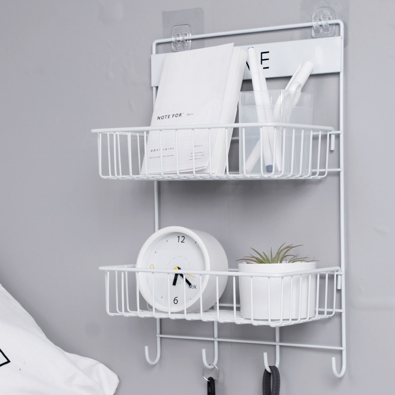 2- lag jern gitter hængende kurv organisator væg hængende opbevaring rack nøgle kroge køkken student sovesal display rack kurve