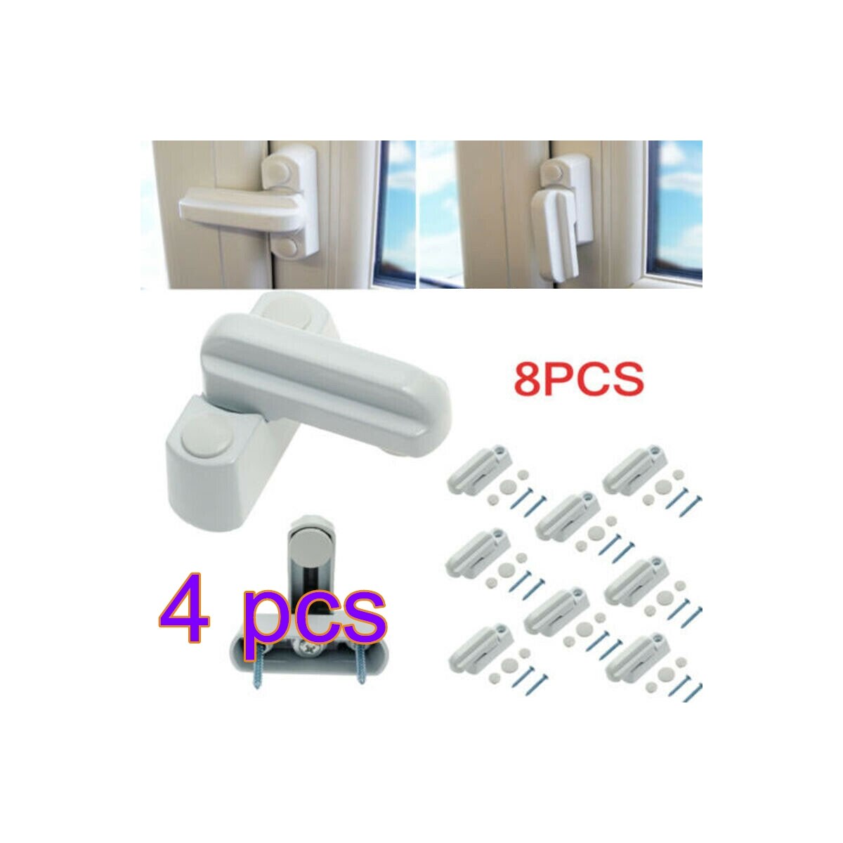 Alloy T-Lock Sash Jammer Aluminum Alloy Security Locks Blocker For Doors Windows Door Sash Lock Sash Doors Windows: 4pcs