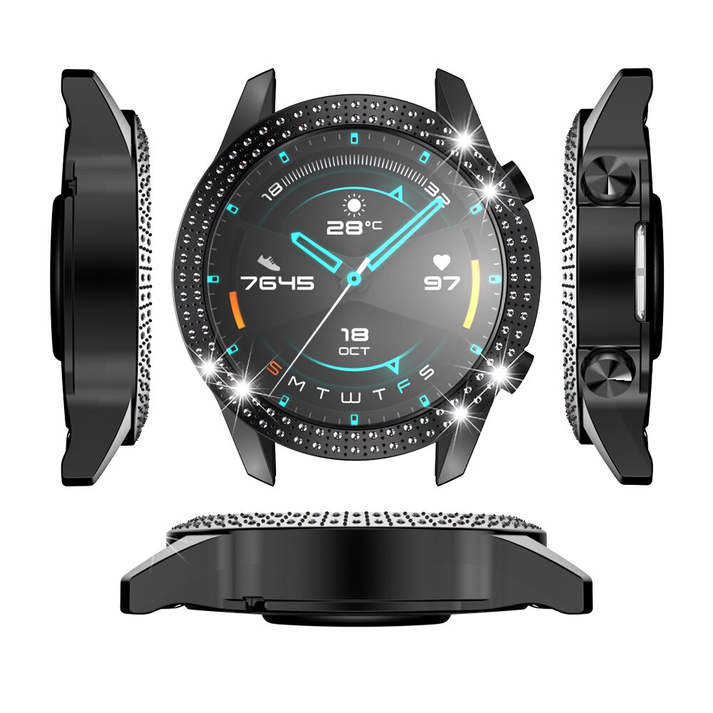 plating Silicone case For huawei watch GT 2E GT2E GT2 GT 2 46mm luxury screen protector smart band diamond coque fundas: Black- / for GT2e