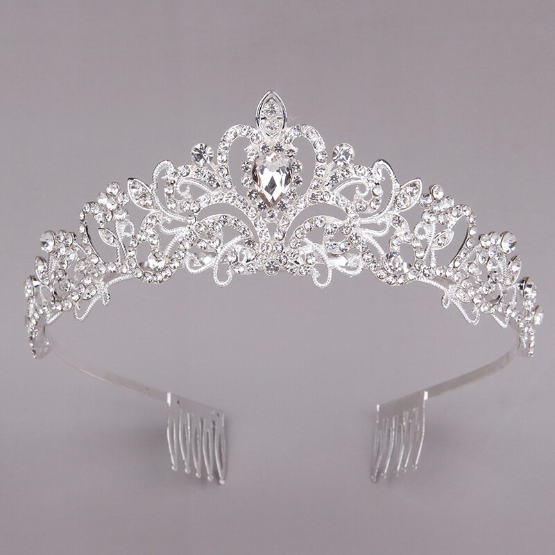 Barokke zilveren kristallen bloem bruids tiara kroon strass bruidsjurk diadeem bruidshoofdband bruiloft haaraccessoires bijoux: Default Title