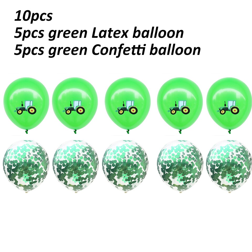 1 Set Of Farm Green Theme Engineering Car Happy Birthday Banner Tractor Party Decoration Truck Excavator Balloon Cake Topper: green confetti