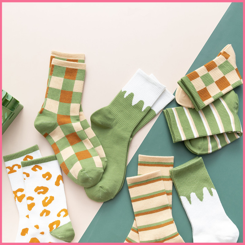 Calcetines de algodón con estampado de aguacate para mujer, medias cortas transpirables de Color verde aguacate, Estilo Vintage a rayas, informales, para chicas
