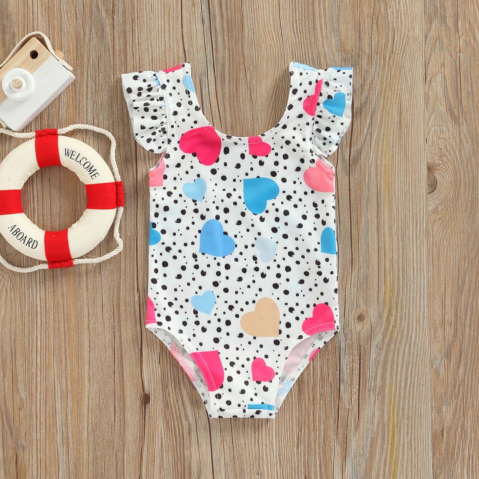 Bañador de flamenco a rayas para niños pequeños, ropa de playa, trajes de baño, D01
