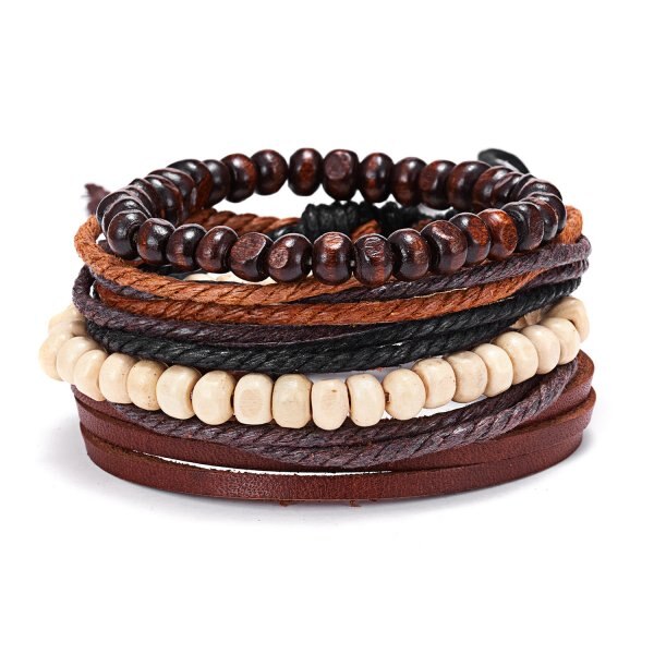 4pcs/set Ethnic Braided Leather Bracelets &amp; Bangles for Women Multilayer Wristband Vintage Handmade Bracelet Men Jewelry: 2