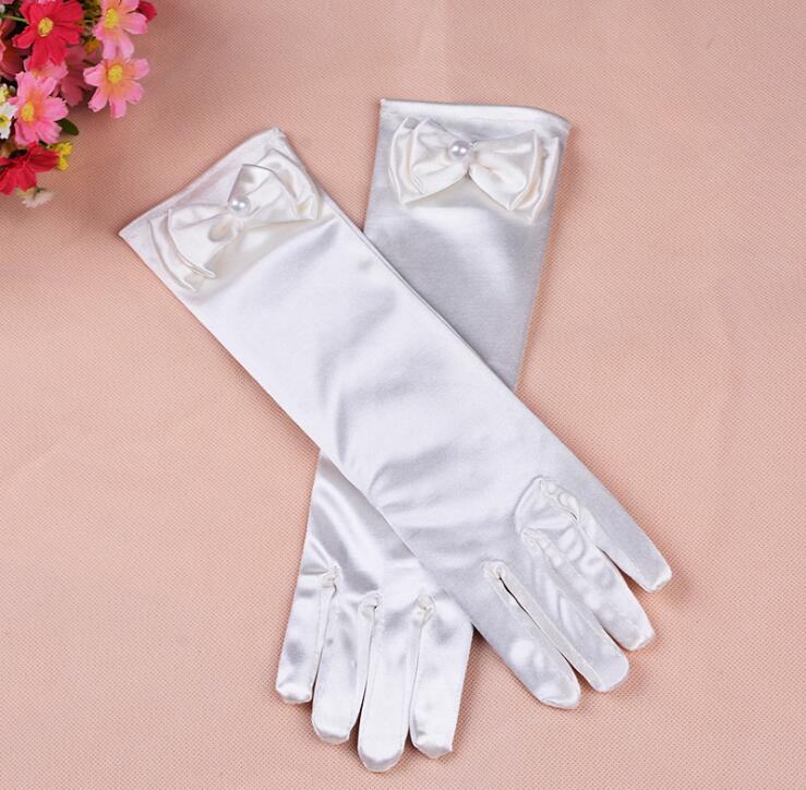 Gants longs en Satin Stretch pour enfants | 1 paire, nouvelle , gants de soirée d'opéra, accessoires pour vêtements de pour filles: WHITE