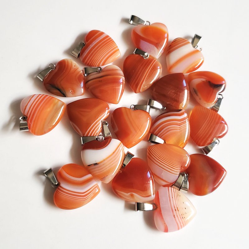 Lot de 30 pendentifs en pierre naturelle, 20mm, lot de 30 pièces de bonne , en forme de cœur, en onyx, pour la fabrication de bijoux: orange onyx