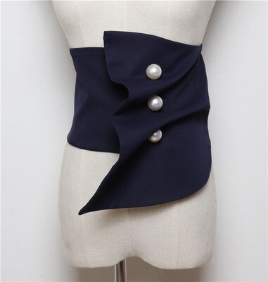 Schwarz Marine Anzug Stoff Kleid Gürtel Frauen Breite Bund Korsett Damen Perle Geschmack Taille Gürtel Cummerbunds Hemd Kleid