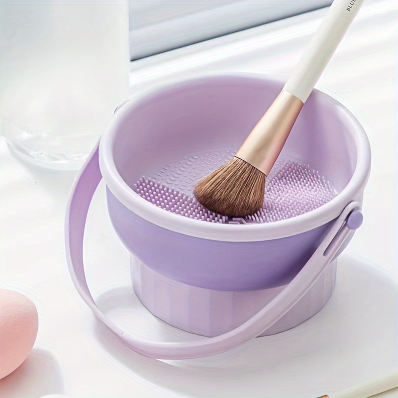 Tappetino e stendino per pulizia pennelli per trucco in silicone 3 in 1, strumento per pulizia e asciugatura tutto'aria dei pennelli cosmetici, kit organizer per strumenti di bellezza: Viola