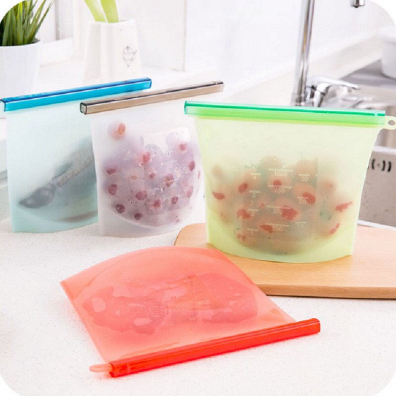 Reusable Silicone Vacuum Seal Food Keep Fresh Bag Fruit Meat Milk Storage Containers Refrigerator Bag Kitchen Organizer Gadgets