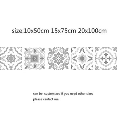 light Grey Retro Pattern Tile Stickers PVC Bathroom Kitchen Wall Sticker Home Decor TV Sofa Wall Art Mural Waterproof: 3 / 10x50cm