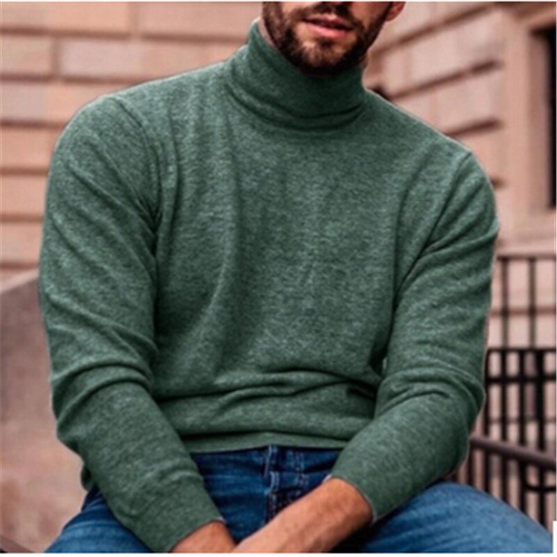Pull à col roulé en coton pour homme, vêtement et fin, résistant, nouveauté hiver: green / S