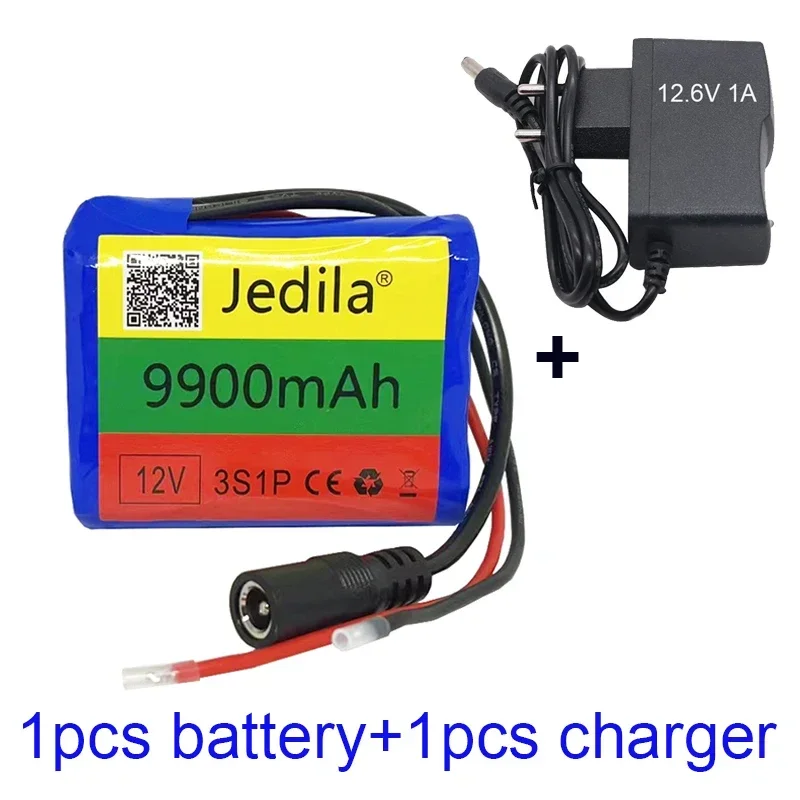 100 % neue 12 V 9900 mAh 3S1P Lithium-Batterie 18650 Lithium-Akku-Schutzplatine wiederaufladbar. 1A Ladegerät: Black