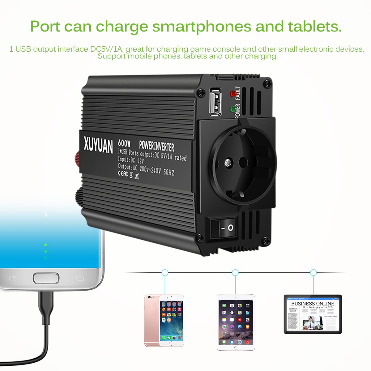 Onever AC 12V To 220V 600W Auto Car Power Converter Inverter Adapter Charger Power Converter EU Socket Car Inverter