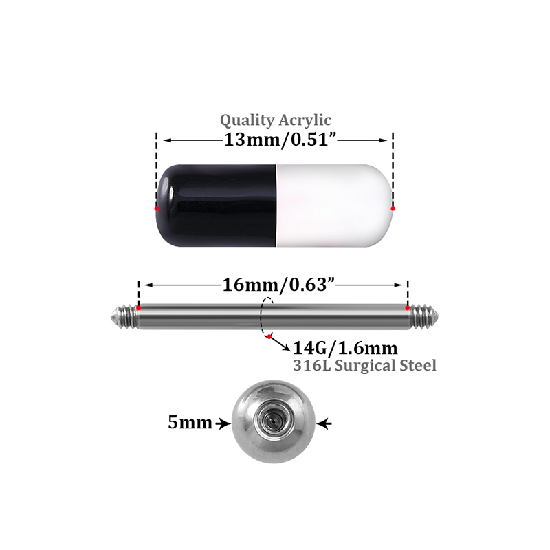 1/3PC Kleurrijke Capsule Tong Ringen Acryl Gemengde Kleur Chirurgisch Staal Tong Piercing Vrouwen Lichaam Sieraden
