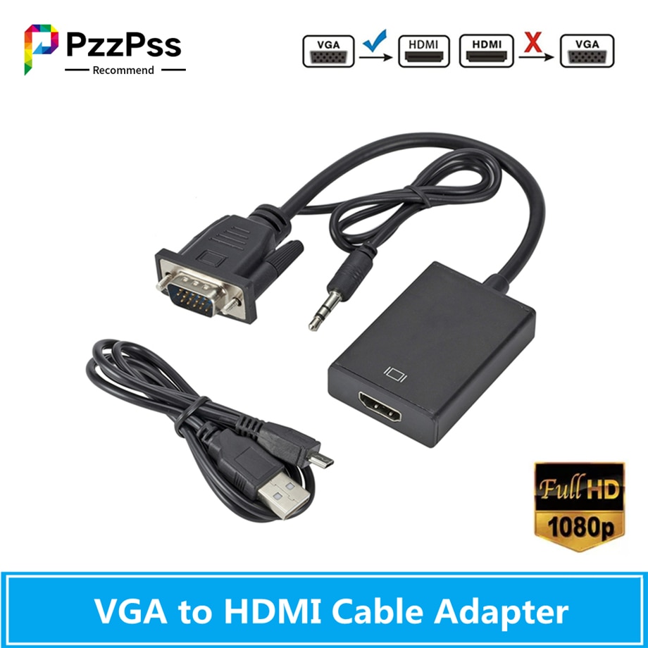PzzPss HD 1080P VGA to HDMI-compatible Converter Adapter Cable With Audio Output VGA HD Adapter for PC laptop to HDTV Projector