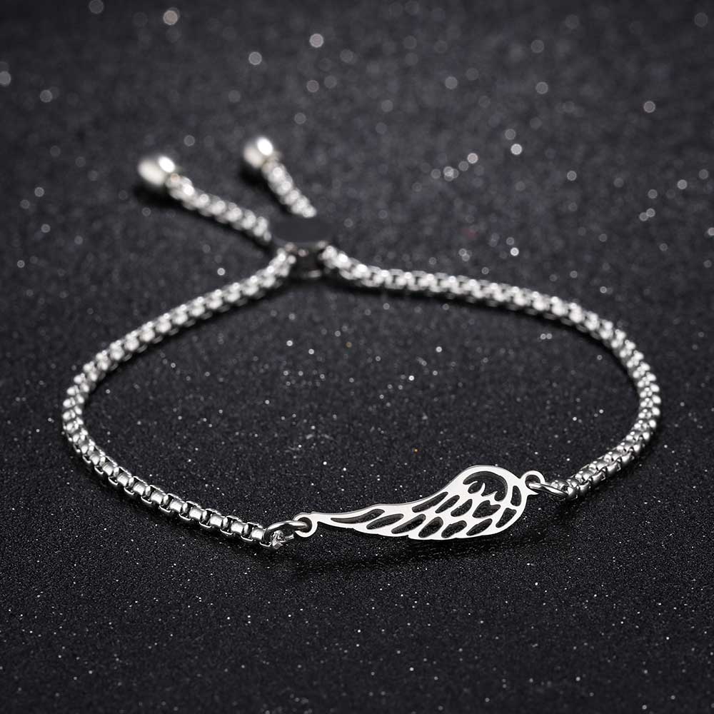 Lokaer Popular Titanium Steel Angel Wings Feather Bracelets Rose Gold Color Bracelet Length Adjustable Pulseira B17073