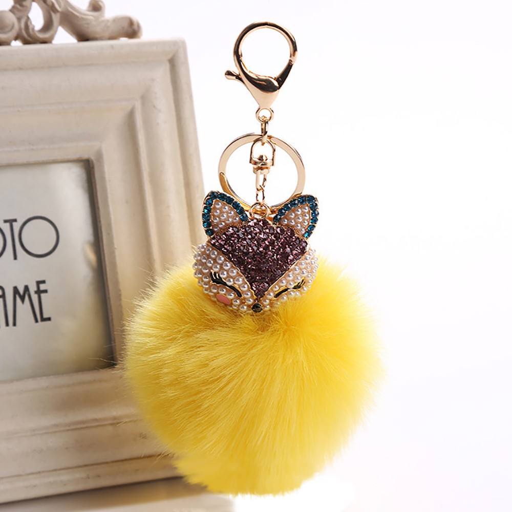 neue Kleine Fuchs Porte Clef Frauen Flauschigen Keychain Pompom Llavero Gefälschte Kaninchen Fuchs Pelz Ball Tasche Schlüssel Kette Chaveiro sleutelhange: Yellow