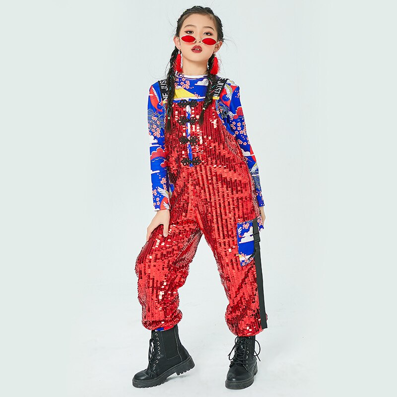 Hip-Hop Sequins Jazz Dance Costume Children'S Catwalk Stage Costumes Girls Hip Hop Dance Costumes Rave Clothes DQS6308
