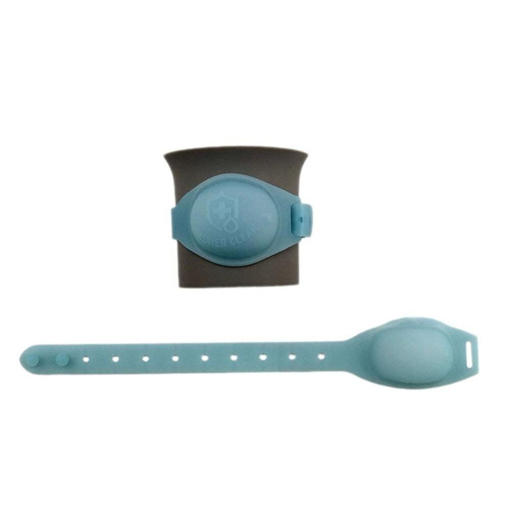 O bracelete descartável do silicone pode ser enchido com desinfetante da mão, garrafa da pulseira, desinfetante da mão do gel, álcool: Azul