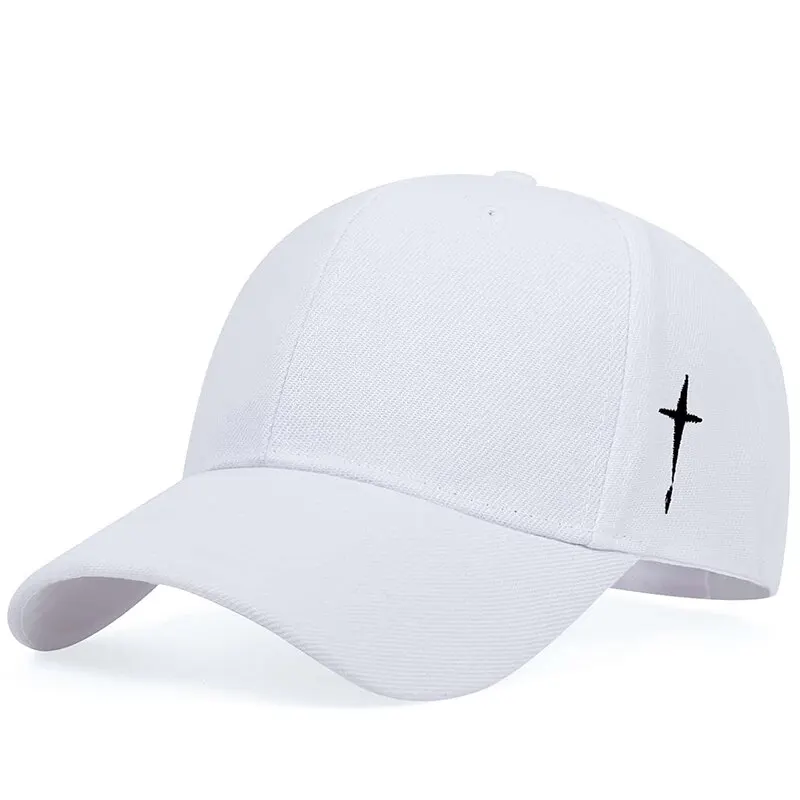 Gorras de béisbol con bordado de gota de agua cruzada Simple Unisex, sombrero informal ajustable para exteriores para primavera y otoño, sombrero protector solar: Blanco