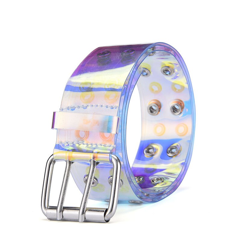 Double Grommet PVC Clear Belt For Women Pin Buckle Female Trousers Transparent Eyelet Waist Belts Ladies Jeans: 02