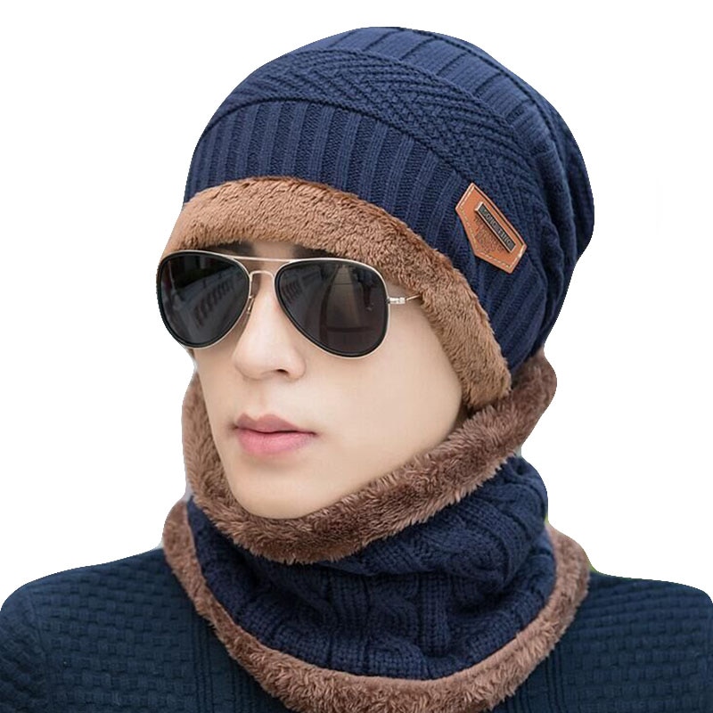 Casquette et écharpe de Ski en cuir | 2 pièces, chapeau et froid pour femmes et hommes, chapeau tricoté, Bonnet , Bonnet, bonnets