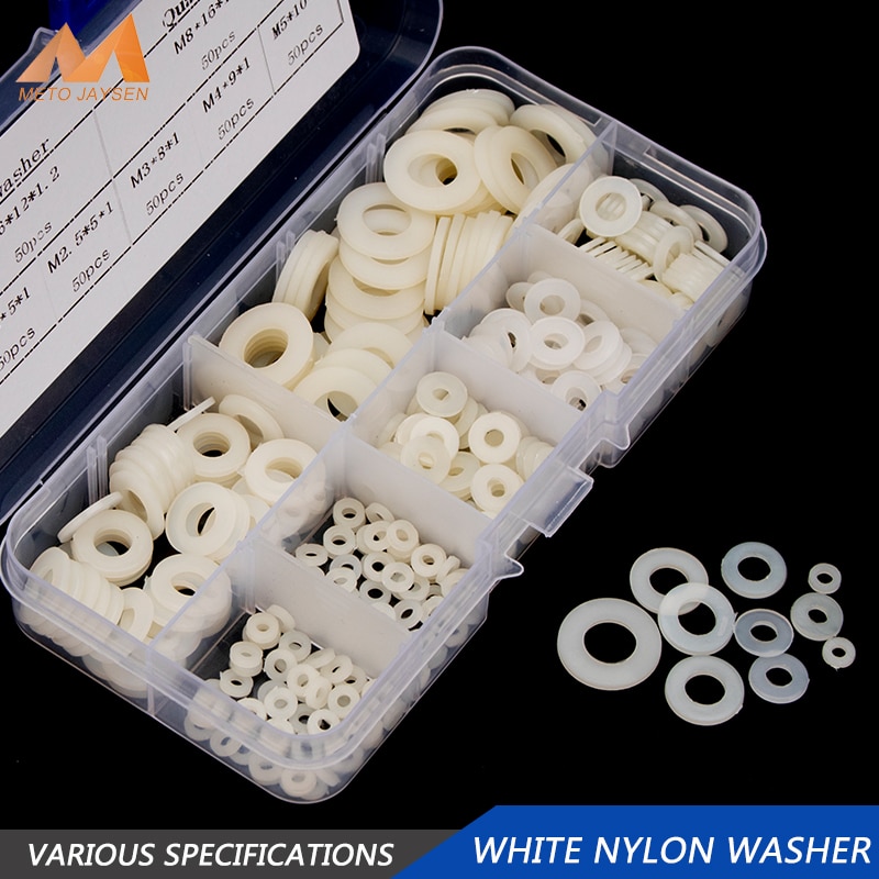 350 st vit nylonbricka platt packning  m2 m2.5 m3 m4 m5 m6 m8 plasttätning o-ringar sortiment kit skyddsbricka  m28 nlb 201