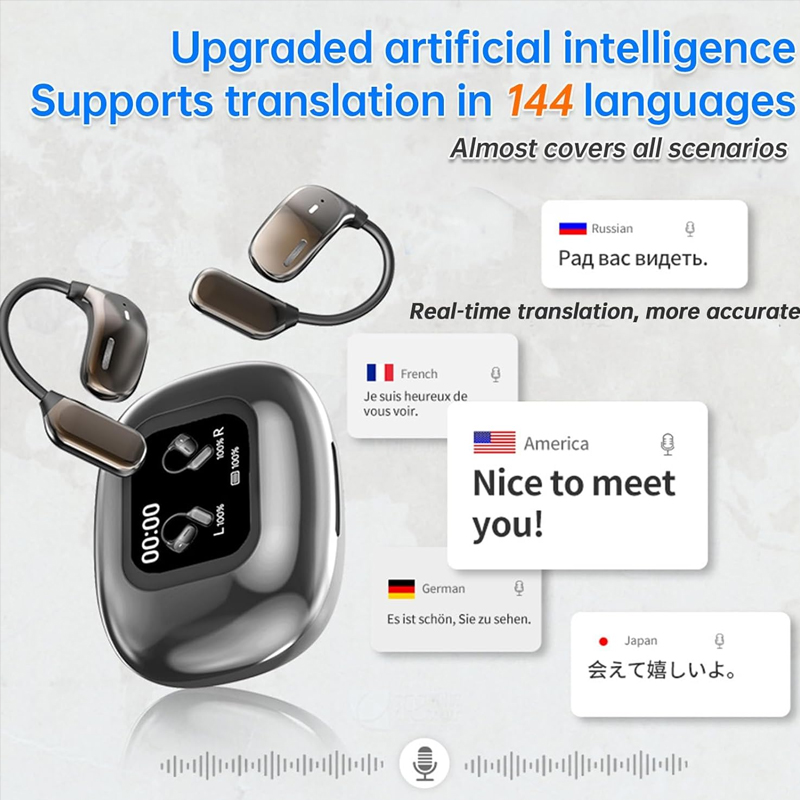 Auricolari wireless aperti uyuxio con schermo lcd touch e traduzione delle lingue tramite intelligenza artificiale, 144 lingue ,  bt 5.4 cuffie