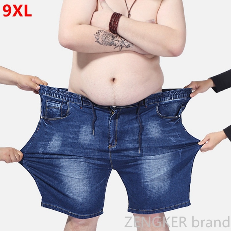 Extra stora jeansshorts för män oversized herr elastisk midja knälängd sommar lösa shorts herr plus storlek 9xl 8xl 7xl 6xl