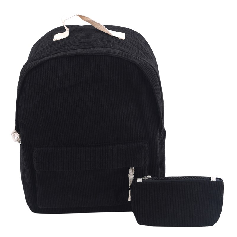 Moda corduroy design menina escola mochila de alta qualidade saco escolar estilo bonito mochila durável saco de livro mochila: black