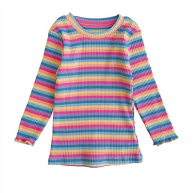 Strepenprint kinder t-shirts babymeisjeskleding print katoenen t-shirts met lange mouwen regenboog voor meisjes babykleding 1-6t