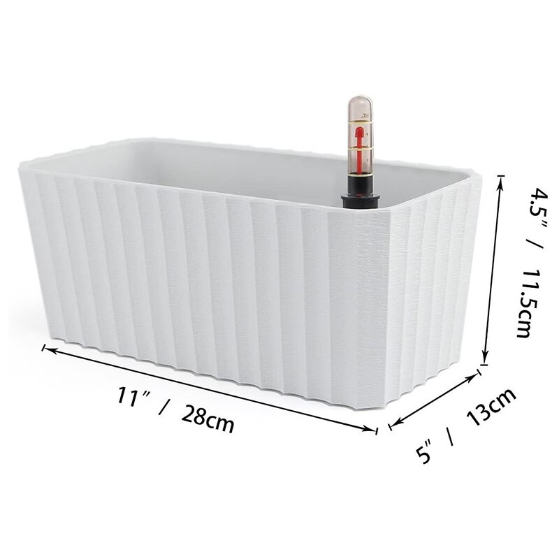 2PCS Self Watering Window Box Plastic Planter with Water Level Indicator Set Modern Decorative Plant Pot