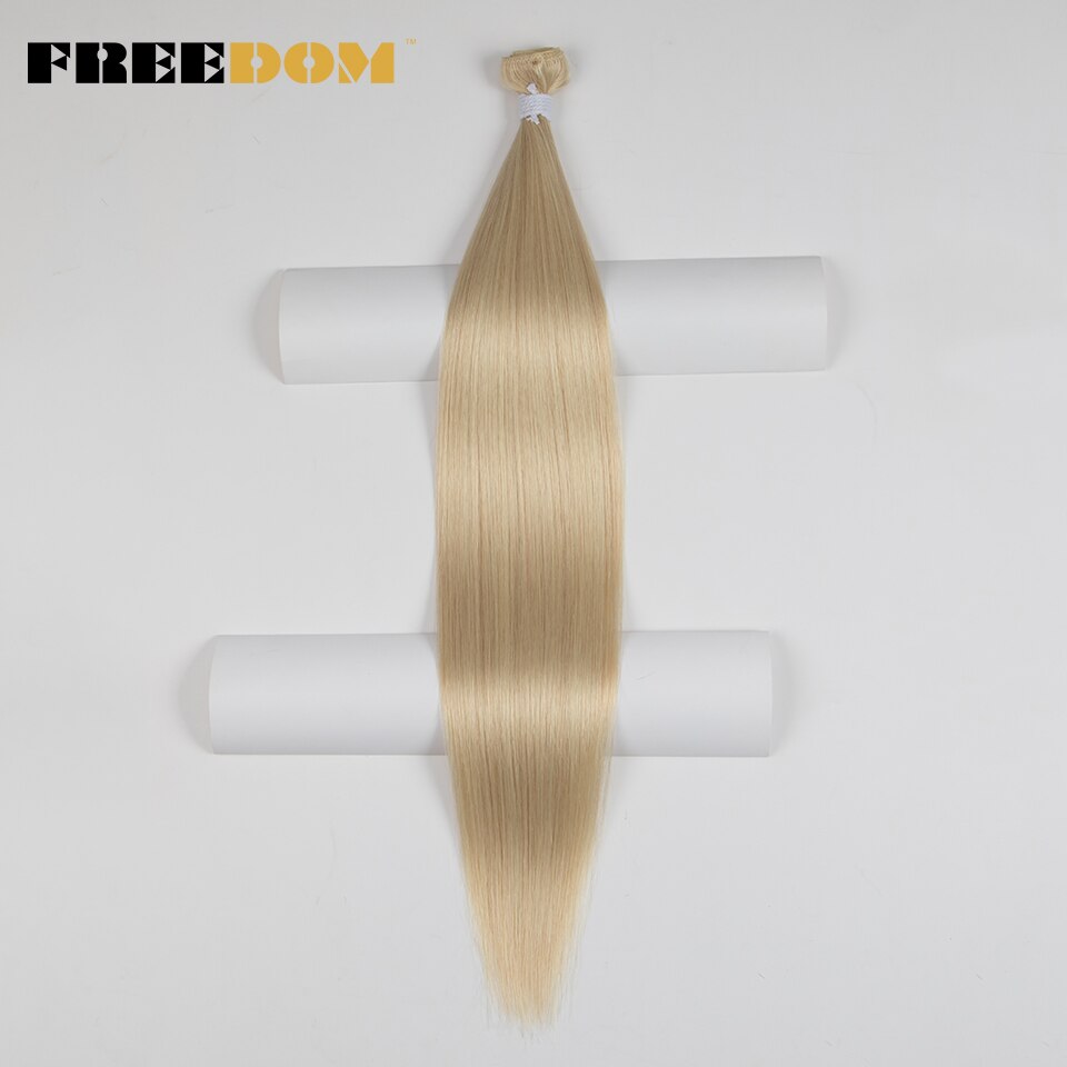 FREEDOM-mechones de pelo lacio de 24 pulgadas, extensiones de cabello sintético 100 marrón ombré, fibra de alta temperatura, 613G