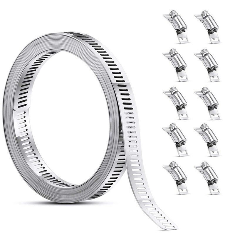 304 Stainless Steel Worm Clamp Hose Clamp Strap with Fasteners Adjustable DIY Pipe Hose Clamp Ducting Clamp: 16.4 feet
