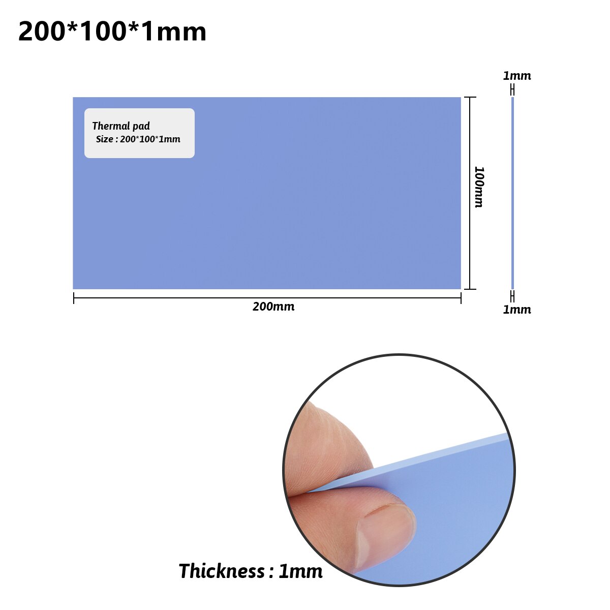 6.0 W/mK GPU CPU Heatsink Cooling Conductive Silicone Pad 100mm*200mm*5mm Thermal Pad термопрокладка: Thickness 1mm