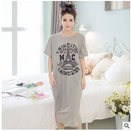 Plus Size Dress Female Cartoon Print Women Nightgowns Short Sleeve Cotton Ladies Nightgown Summer Night Dresses M-3XL: M