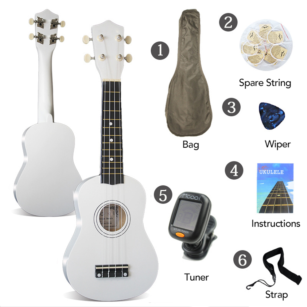 21" Soprano Ukulele Rosewood Acoustic Nylon 4 Strings Ukulele Bass Guitar Musical Instrument for beginners or Basic Players: White