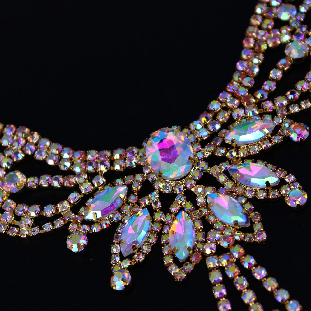 Accessoires de vêtements or Ab, collier en cristal, gros décolleté, strass à coudre, pour décoration de robe de mariée