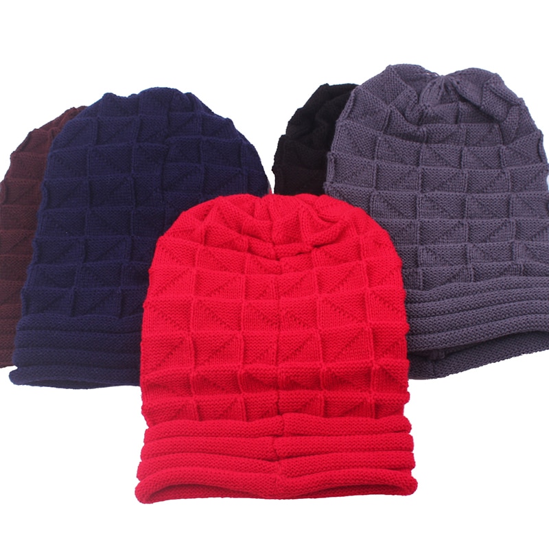 Kvinner hekle strikket stripet oversize posete slouchy lue høst menn lue varm vinter ski dame ullluer