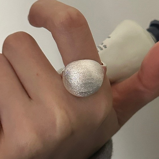 925 Sterling Silver Round Ball Wire Drawing Frosting Opening Ring Index Finger Adjustable for Women Girl Jewelry Party