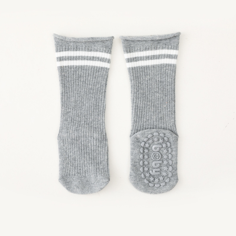 Calzini lunghi in cotone con suola antiscivolo inverno autunno tinta unita a righe 0-12 mesi calzini lunghi da bambina calzini da pavimento per interni: gray
