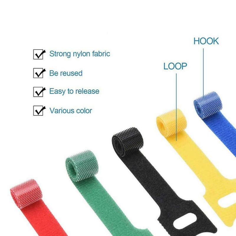 50Pcs Reusable Black Cable Cord Nylon Strap Hook Loop Ties Tidy Organiser Tool Multiple Colour